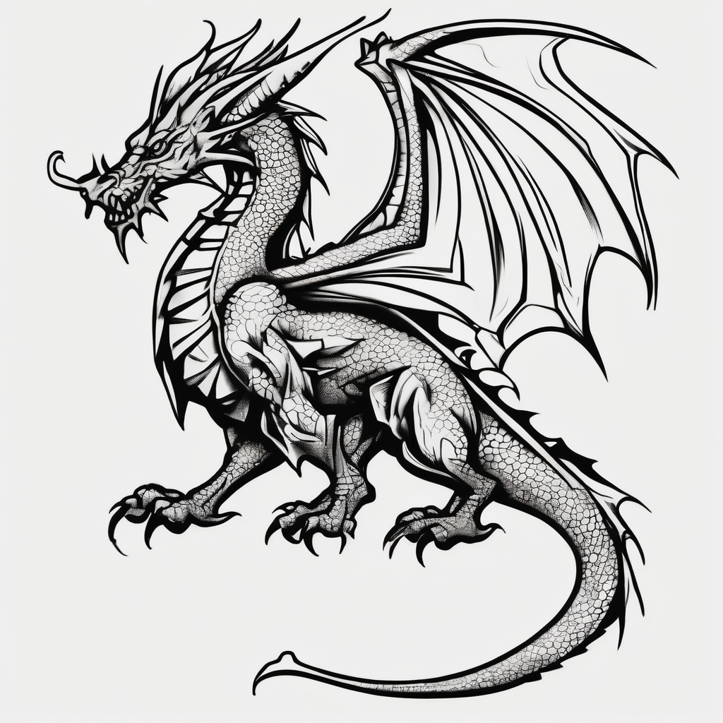 Standing Welsh dragon english dragon tattoo, design de tatouage Croquis généré par IA